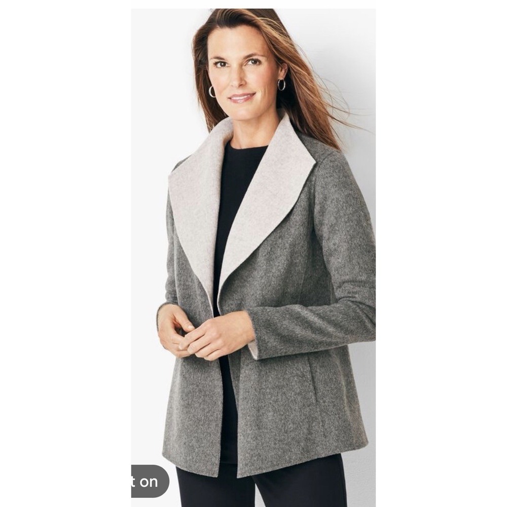 Talbots Womens Double Face Wing Collar Wool Jacket Size Sp Gray With Pockets